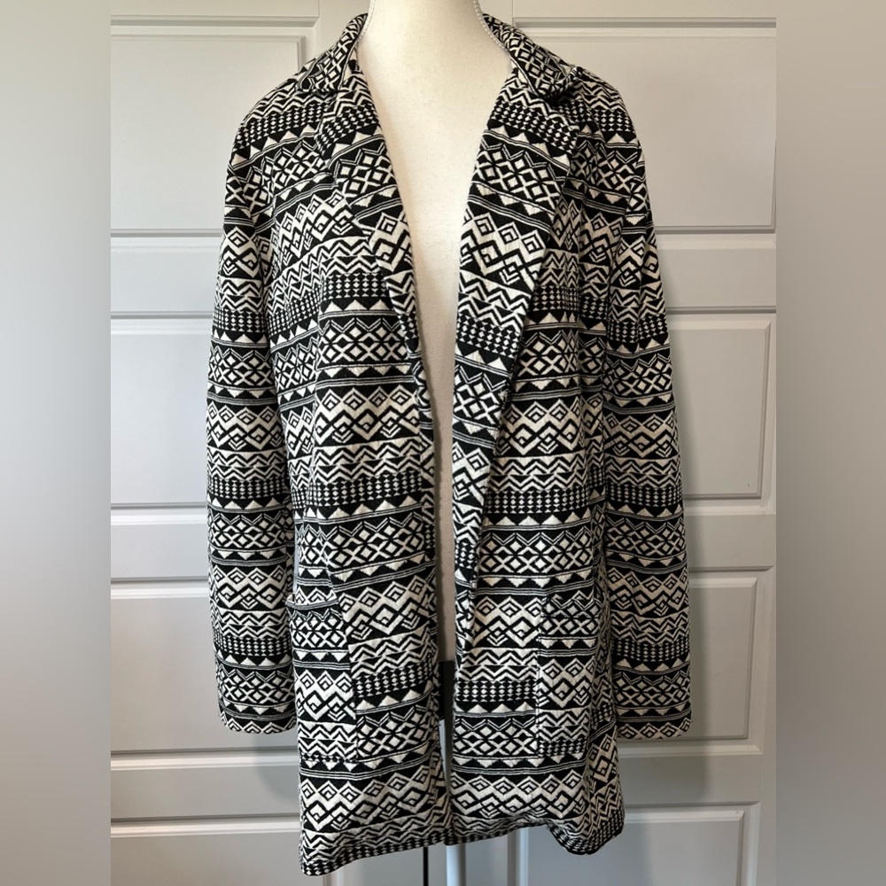 Meraki Geometric Print Open Front Cardigan Duster Bohemian Style Medium